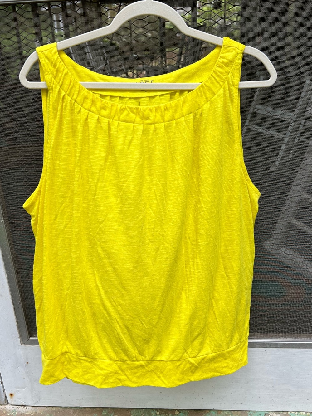 LOFT Bright Yellow Pleated Neck Tank Top